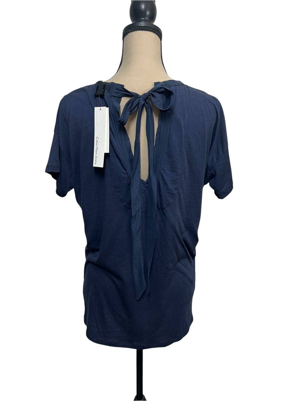 Calvin Klein Jeans Dark Blue Tie Back Dolman Tee Size Medium NWT - Picture 4 of 9